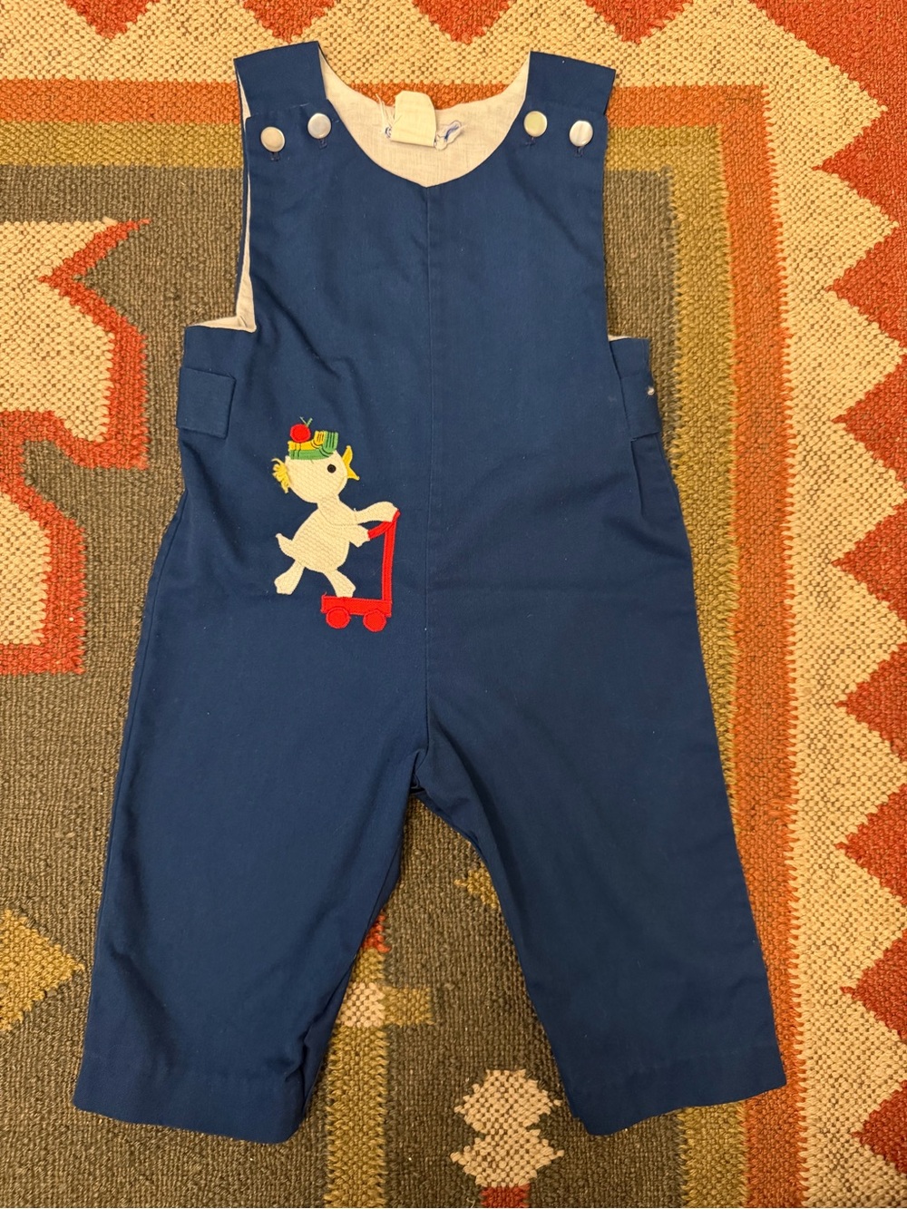 Vintage 1980’s Jayne Copeland Navy Longalls with Red Scooter Appliqué